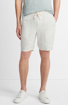 Vince Shadow Stripe Hemp Drawstring Shorts in Alabaster/Limestone