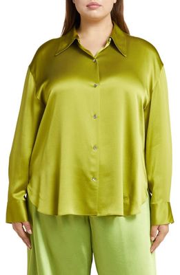 Vince Shaped Collar Silk Button-Up Blouse in Cactus