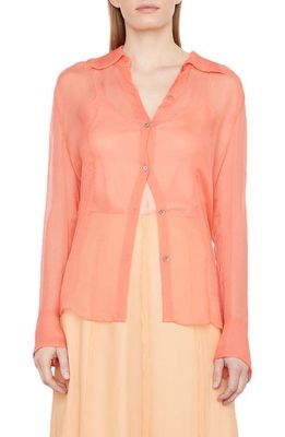 Vince Sheer Crinkle Silk Button-Up Shirt in Lotus