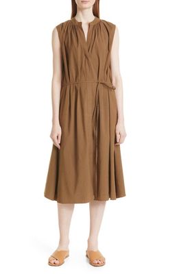 VINCE Shirred Linen Blend Dress in Cottonwood