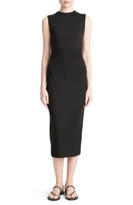 Vince Side Ruched Sleeveless Knit Midi Dress in Black