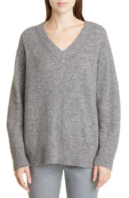 Vince Side Slit V-Neck Tunic Sweater in Med H Grey