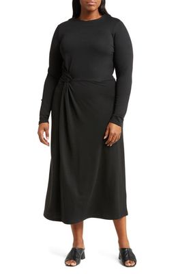 Vince Side Twist Long Sleeve Jersey Dress in Black