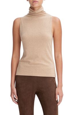 Vince Sleeveless Turtleneck Knit Top in Heather Cashew