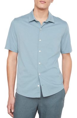 Vince Solid Short Sleeve Button-Up Shirt in Teal Pool