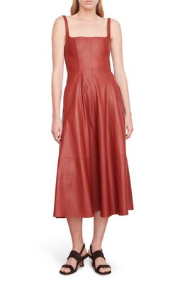 Vince Square Neck Leather A-Line Dress in Red Dahlia