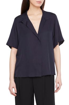 Vince Stand Collar Silk Blend Blouse in Marina