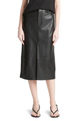 Vince Straight Fit Leather Midi Skirt in Black