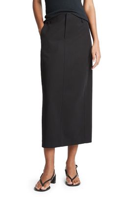 Vince Straight Fit Stretch Cotton Midi Skirt in Black