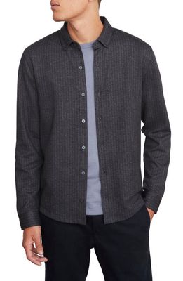 Vince Stripe Cotton Button-Down Shirt in Med H Grey/Smoke