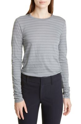 Vince Stripe Essential Long Sleeve Cotton T-Shirt in Light Slate/Tide Pool