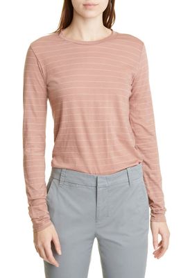 Vince Stripe Essential Long Sleeve Cotton T-Shirt in Mauve Orchid/Light Mauve
