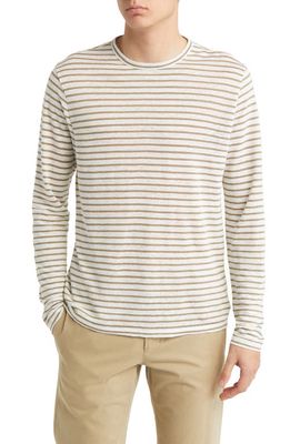 Vince Stripe Raglan Sleeve Linen T-Shirt in Off White/Pine Green