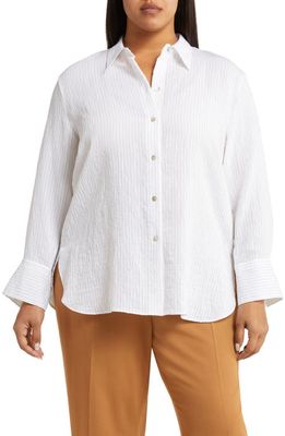 Vince Stripe Relaxed Fit Long Sleeve Button-Up Shirt in Optic White/Black St