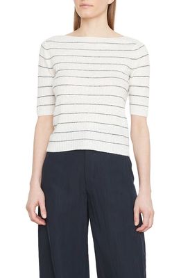 Vince Stripe Ribbed Casmere & Linen Sweater in Off White/Coastal