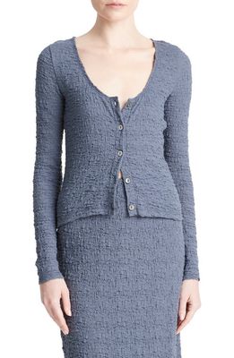 Vince Textured Jacquard Button-Up Top in Dark Sea Steel