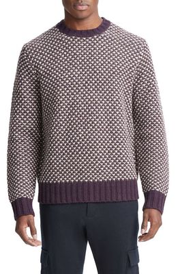Vince Tricolor Bird's Eye Wool Blend Sweater in Deep Violet Combo