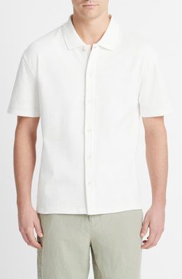 Vince Variegated Jacquard Knit Short Sleeve Button-Up Shirt in Off White