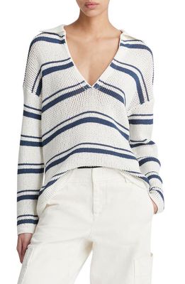 Vince Variegated Stripe Cotton Sweater in Off White Combo