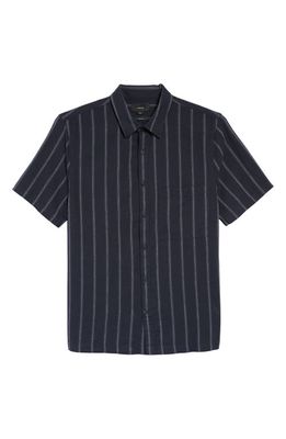 Vince Windsor Stripe Short Sleeve Linen Button-Up Shirt in Coastal