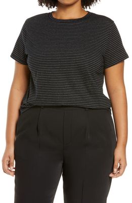 Vince Women's Neppy Stripe Cotton & Linen T-Shirt in Black/Light Soy