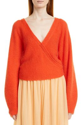 Vince Wool Wrap Front Sweater in Burnt Coral