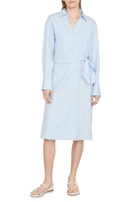 Vince Wrap Front Long Sleeve Cotton Shirtdress in Lt Kyanite