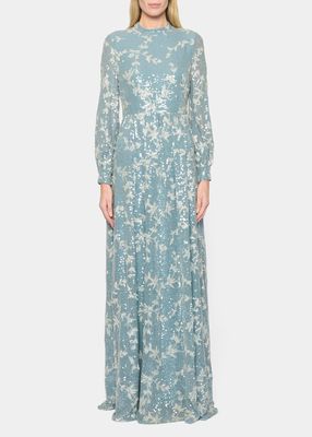 Vine Sequin-Embellished Gown