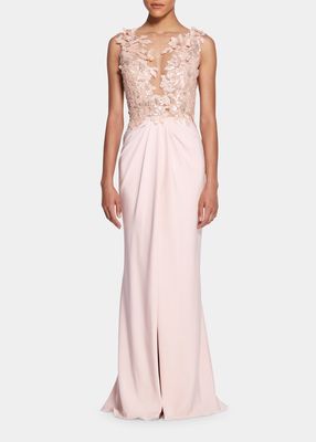 Vine Sequin-Embellished Illusion Draped Gown