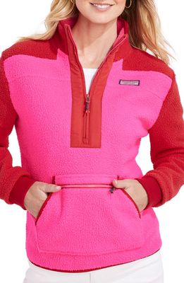 vineyard vines Colorblock Fleece Pullover in Neon Crazy Pink