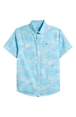 vineyard vines Kids' Bass in Waves Short Sleeve Button-Down Shirt in Island Paradise