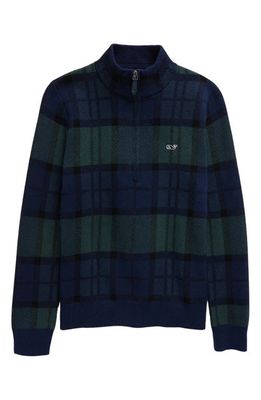 vineyard vines Kids' Boathouse Plaid Half Zip Pullover in Charleston Green