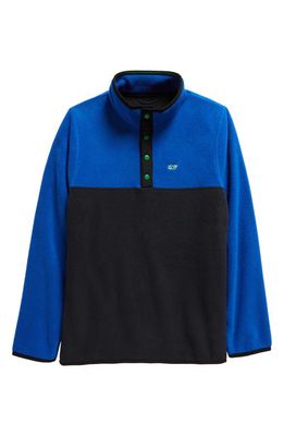 vineyard vines Kids' Colorblock Harbor Fleece Snap Placket Pullover in Maritime Blue