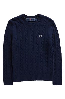 vineyard vines Kids' Cotton & Cashmere Cable Sweater in Nautical Navy