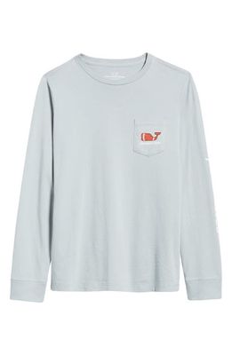 vineyard vines Kids' Football Whale Long Sleeve Pocket Graphic Tee in Barracuda