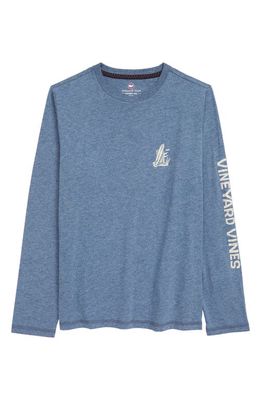 vineyard vines Kids' Long Sleeve Surfs Up Dunes Graphic Tee in Oxbow Blue Heather