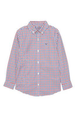 vineyard vines Kids' On-The-Go brrrº Check Button-Down Shirt in Nautical Red