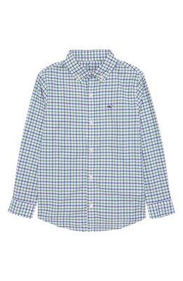vineyard vines Kids' On-the-Go Check Button-Down Shirt in Starboard Green V4