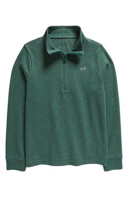 vineyard vines Kids' Saltwater Stripe Organic Cotton Quarter Zip Sweatshirt in Charleston Green