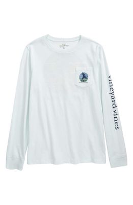 vineyard vines Kids' Soccer Kick Long Sleeve Pocket Graphic Tee in Bay Mist