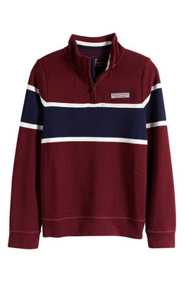 vineyard vines Kids' Varsity Stripe Quarter Zip Pullover in Crimson