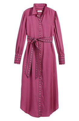 vineyard vines Long Sleeve Silk Blend Twill Midi Shirtdress in Diamond Border -Pink