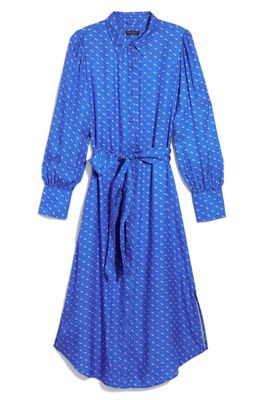 vineyard vines Long Sleeve Silk Blend Twill Midi Shirtdress in Provence Geo - Blue