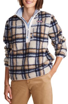 vineyard vines Plaid Faux Shearling Half-Zip Pullover in Plaid Marshmallow