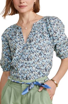 vineyard vines Puff Sleeve Cotton Button-Up Top in Sb Floral - Navy