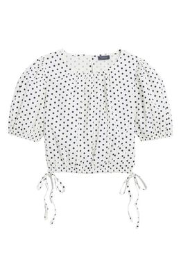 vineyard vines Resort Puff Sleeve Stretch Cotton Crop Top in Polka Dot-White/Navy