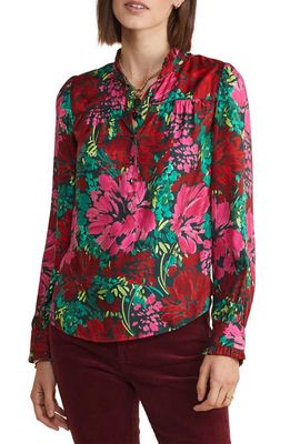 vineyard vines Ruffle Collar Silk Blend Popover Top in Brush Floral - Green