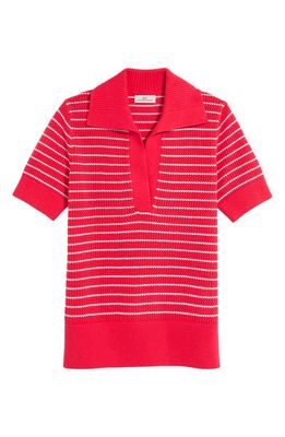 vineyard vines Stripe Short Sleeve Crochet Polo Sweater in Lighthouse Red