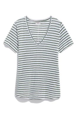 vineyard vines V-Neck Linen T-Shirt in Dv Stripe - Cypress