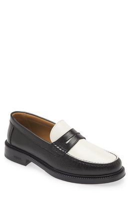 VINNYS Yardee Penny Loafer in Black Leather /White Leather